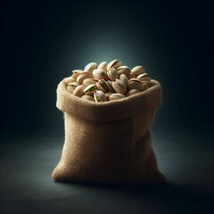 A sack of peanuts on a black surface with a dark background