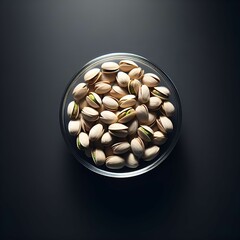 A bowl of peanuts on black surface with dark background