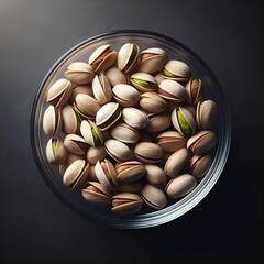 Glass bowl of peanuts on black surface with dark background