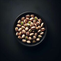 Plate of peanuts on black surface with dark background