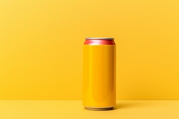 Empty yellow aluminum can drink for advertisement isolated on yellow background.