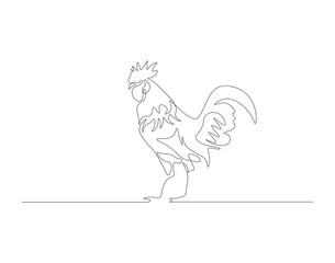 Continuous line drawing of rooster chicken. One line of rooster chicken. Poultry animal concept continuous line art. Editable outline.