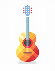acoustic guitar and notes. Colorful blues guitar icon. Simple colorful blues guitar vector icon...