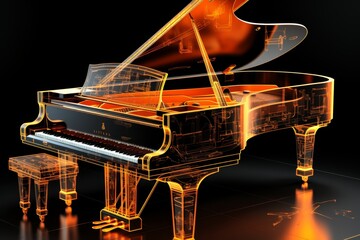 piano made of orange glowing lines