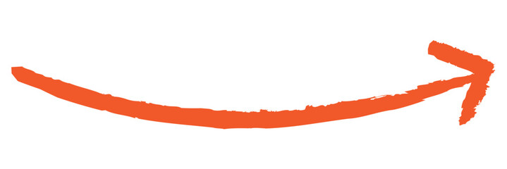 Orange arrows isolated on transparent background. Curved brush arrow sketch arrow line element.