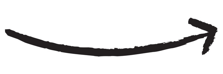 Black arrows isolated on transparent background. Curved brush arrow sketch arrow line element.