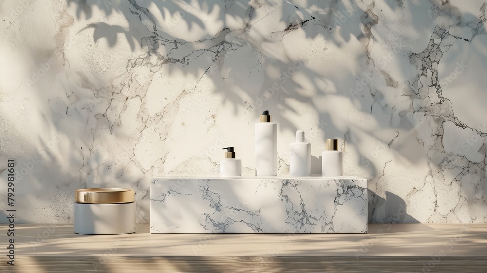 Aufkleber a natural beauty minimalist backdrop with an empty cube box for cosmetic product display. this 3-d r