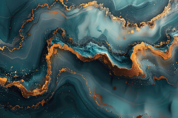  An abstract background with swirling patterns of dark blue and gold, resembling the colors found in an agate stone. - obrazy, fototapety, plakaty