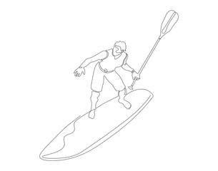 Continuous line drawing of surfer surfing on wave. One line of surfer surfing. Extreme watersport concept continuous line art. Editable outline.

  