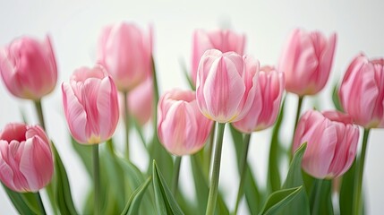 Pink tulips set against a white backdrop