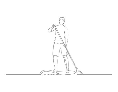 recommend clip art: Continuous line drawing of surfer surfing on wave. One line of surfer surfing. Extreme watersport concept continuous line art. Editable outline.
                    
                      