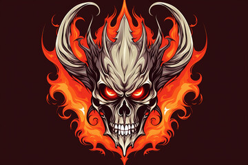The skull of a horned devil in flame