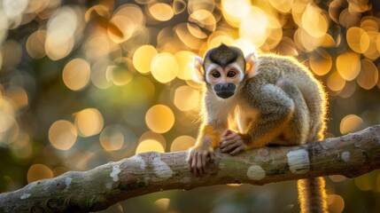 Cute monkey sitting on a tree branch with blurred background in high resolution and high quality. concept animals, tree