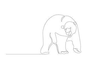 Continuous line drawing of polar bear. One line of polar bear. Antarctic animal concept continuous line art. Editable outline.
