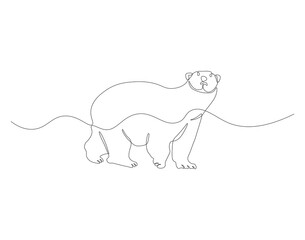 Continuous line drawing of polar bear. One line of polar bear. Antarctic animal concept continuous line art. Editable outline.
