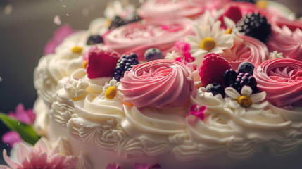 Naklejka premium cake with pink frosting roses