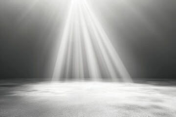 Light gray background with a beam of light shining down, creating an empty space for product display or presentation Generative AI