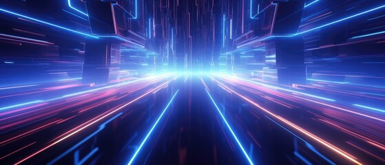 Obraz premium Hightech abstract digital background in 3D, featuring neon glowing lines and scifi aesthetics,