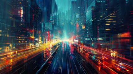 Bright cityscape with traffic streaming along roads as day transitions into night