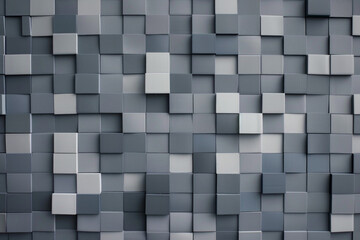 A minimalist background composed of 2D pixelated squares arranged in a grid-like pattern, greyscale color - obrazy, fototapety, plakaty