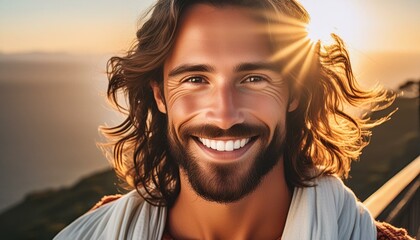 Jesus Christ with smiling face  - obrazy, fototapety, plakaty