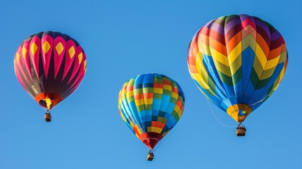 Obraz premium Colorful Hot Air Balloons Rising Against a Clear Blue Sky Festival of Flight in Vibrant Colors