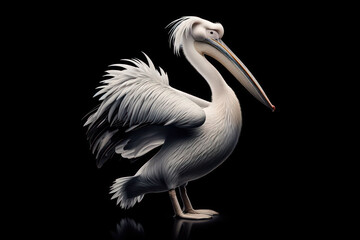 full body pelican isolated on black background