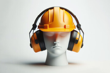 construction Safety headphones and helmet on a white background