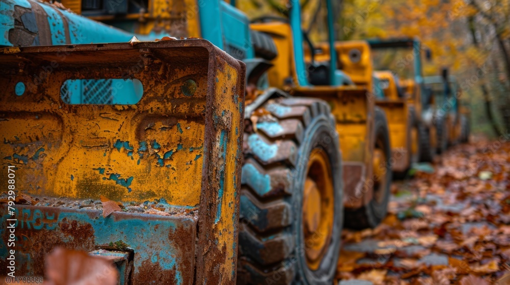 Aufkleber depict forklifts lining up in formation as they await their next assignment, their operators ready a