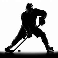 silhouette of hockey player isolated on white background