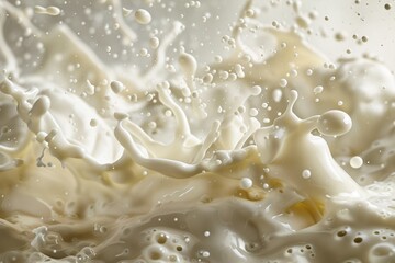 Dynamic White Chocolate Milk Explosion Rich and Creamy Droplets in Mid Air on Clear Background