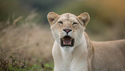 Lioness displays dangerous teeth during light