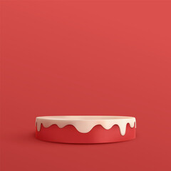 Round red podium with christmas decoration for product demonstration. 