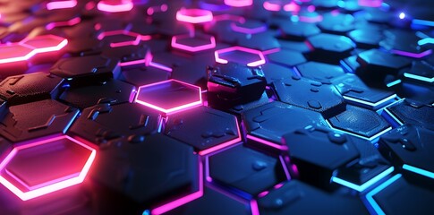 Abstract background with glowing light hexagon