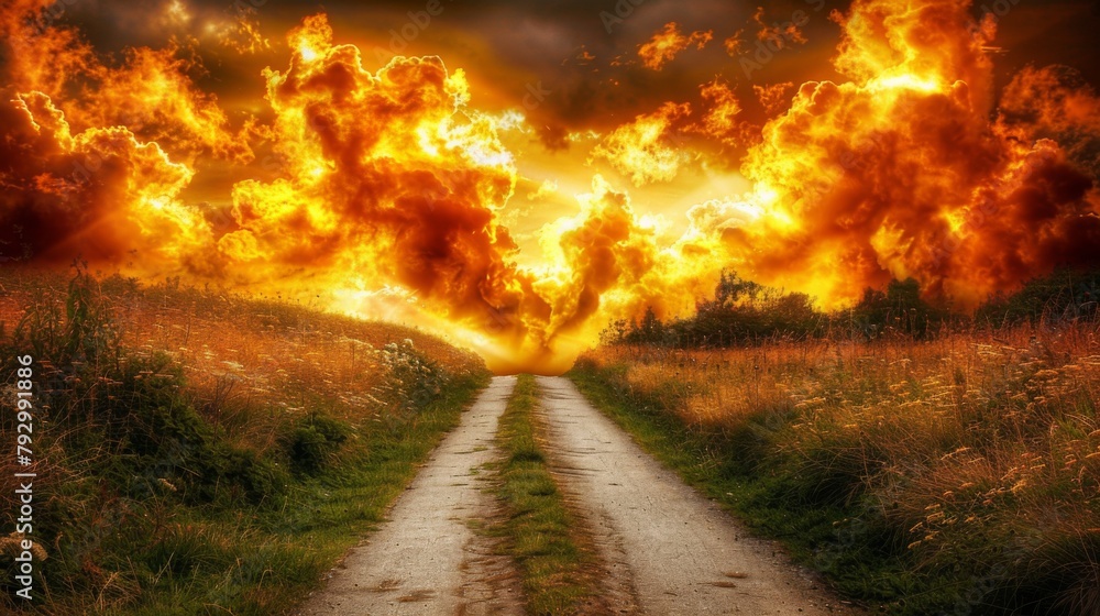Poster design a road that stretches out into the void of space, disappearing into the infinite expanse beyo