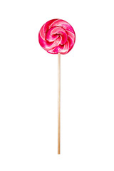 Lollipop on a stick in the form of a twisted spiral.Lollipop on a white background.