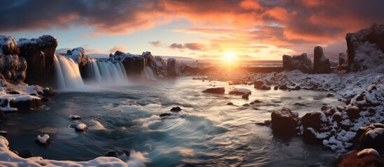 Icelandic Waterfall at Sunset