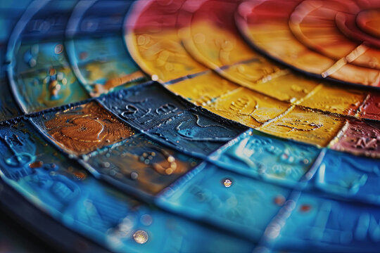 A colorful wheel chart representing the horoscope