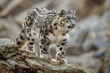 Fototapeta premium skeletal elegance of a snow leopard, embodying the agility and stealth of this majestic mountain cat.