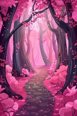 Fotobehang Path through a fairytale fantasy pink forest © Oleksandr