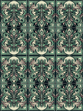 Pattern astratto floreale caleidoscopico stile liberty art nouveau francese per carta da parato mattonelle 