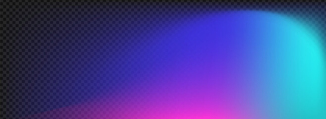 Black transparent background with neon gradient light. Vector overlay effect with blue and purple golographic colors