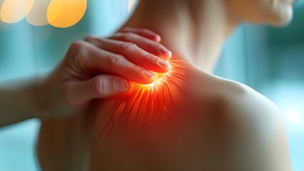 Common shoulder issue occurs when tendons rub or catch causing pain. Concept Shoulder Impingement, Rotator Cuff Injury, Bursitis, Frozen Shoulder, Tendonitis - obrazy, fototapety, plakaty
