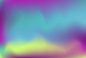 Fototapeta premium Holiday print for label cover packaging social media flyer postcard. Bright rainbow template cyan purple leafy jade print. Mauve pink green azure blur fog banner. Neon lime violet lilac background. 