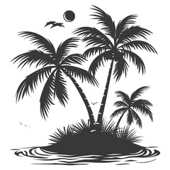 Obraz premium Silhouette summer vibes on the beach concept black color only