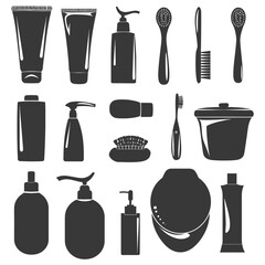 Obraz premium Silhouette toiletries equipment black color only