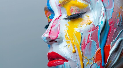 Paint Dripping Artistically from an Abstract Face Palette of Spring Colors Modern Art Concept