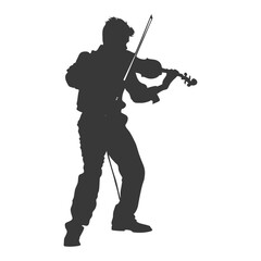 Silhouette violist in action full body black color only
