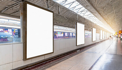 Mockup image of Blank billboard white screen posters and led in the subway station for advertising.