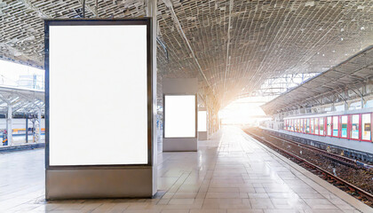 Mockup image of Blank billboard white screen posters and led in the subway station for advertising.